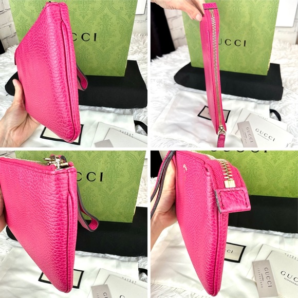 Gucci Swing magenta pink soft leather wristlet pouch wallet LIKE NEW - Picture 3 of 16